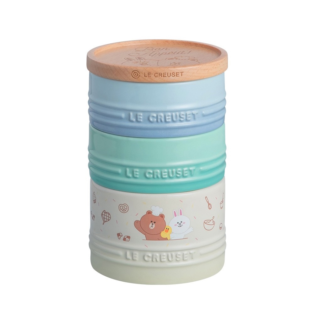 Authentic Le Creuset Line Friends Stacking Ramekin Set Limited Edition