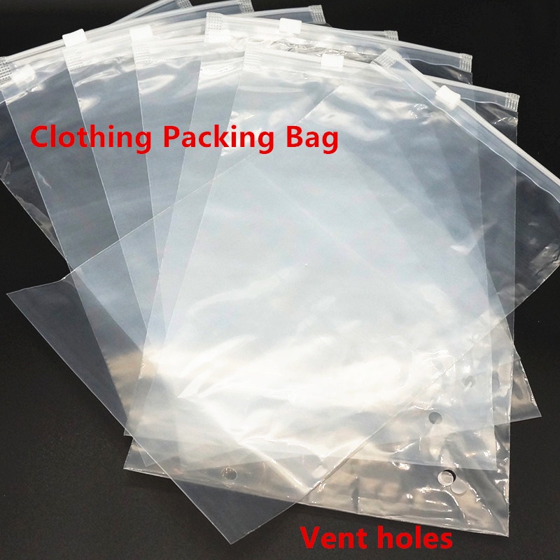 50pcs Clear Plastic Bags Zipper Grip Resealable, Clothing Packing Pouch