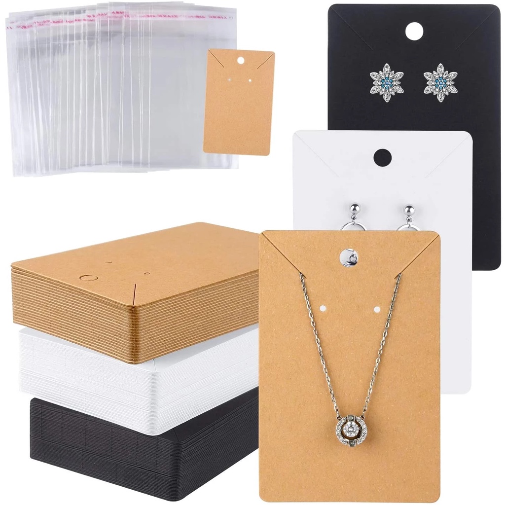 50Pcs Kraft Paper Necklace Earrings Cards and OPP Bag Set / DIY Jewelry
