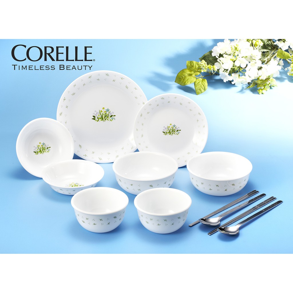 Corelle Coordinates Herb Ceramic Bowl & Plate 12p Dinnerware Dishwasher