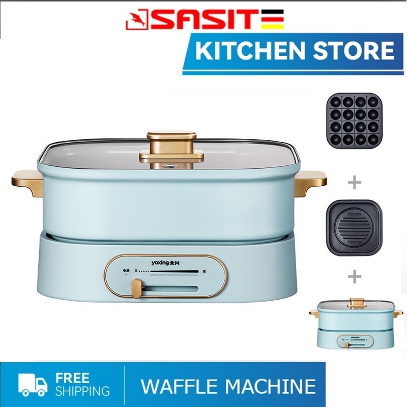 SASIT 3L 3 in 1 MultiFunction Hotpot BBQ Takoyaki Pan Electric