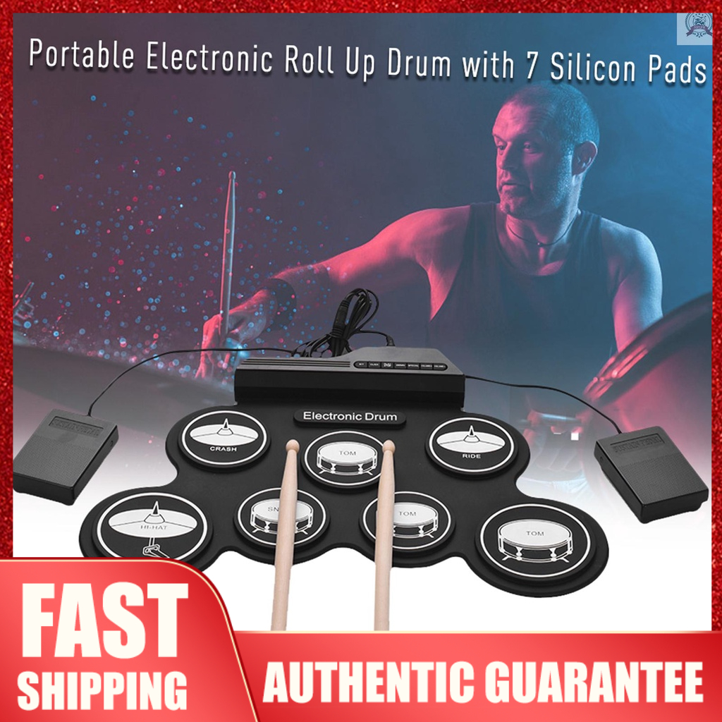 Compact Size USB RollUp Silicon Drum Set Digital Electronic Drum Kit 7