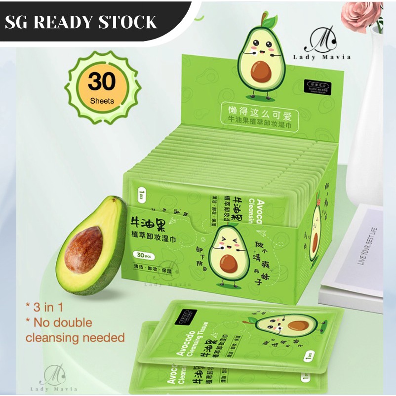 [SG STOCK] 3 in 1 Avocado Aloe Vera Makeup Remover Wipes Sheets 30