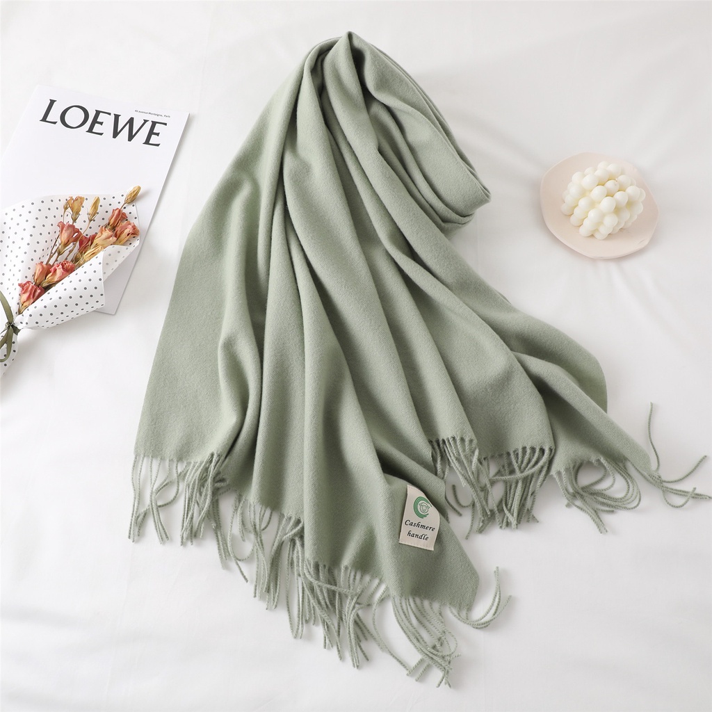 2022 Winter Cashmere Scarf Women Thick Warm Pashmina Shawls Wraps Solid Color Tassel Lady
