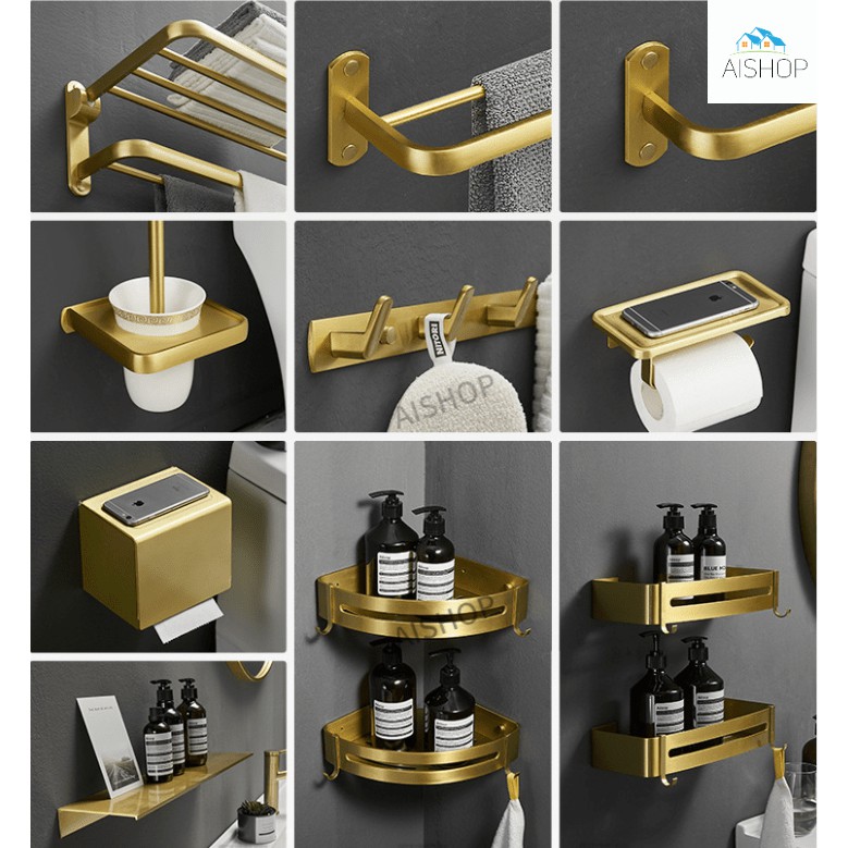 [SG Seller]Bathroom Accessories Set Brushed Gold Bathroom Shelf,Towel