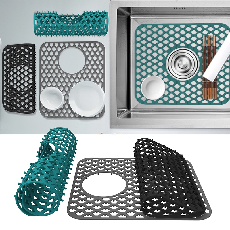 1PC Silicone Sink Mat Kitchen Sink Mats Grid Accessory Folding Nonslip