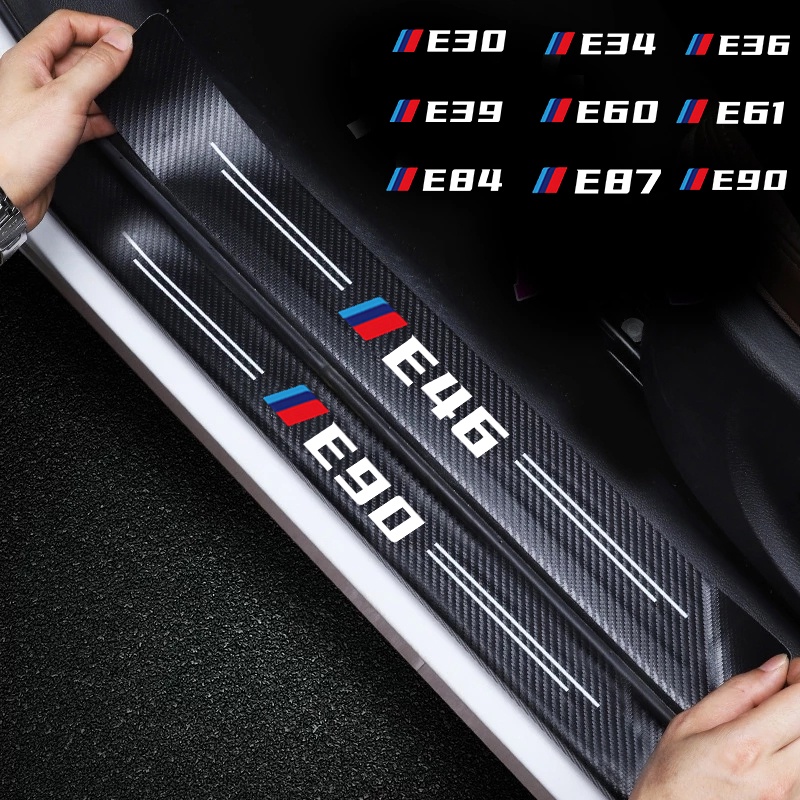 4pcs Carbon Fiber Car Door Sill Sticker For BMW E30 E34 E36 E39 E46 E60