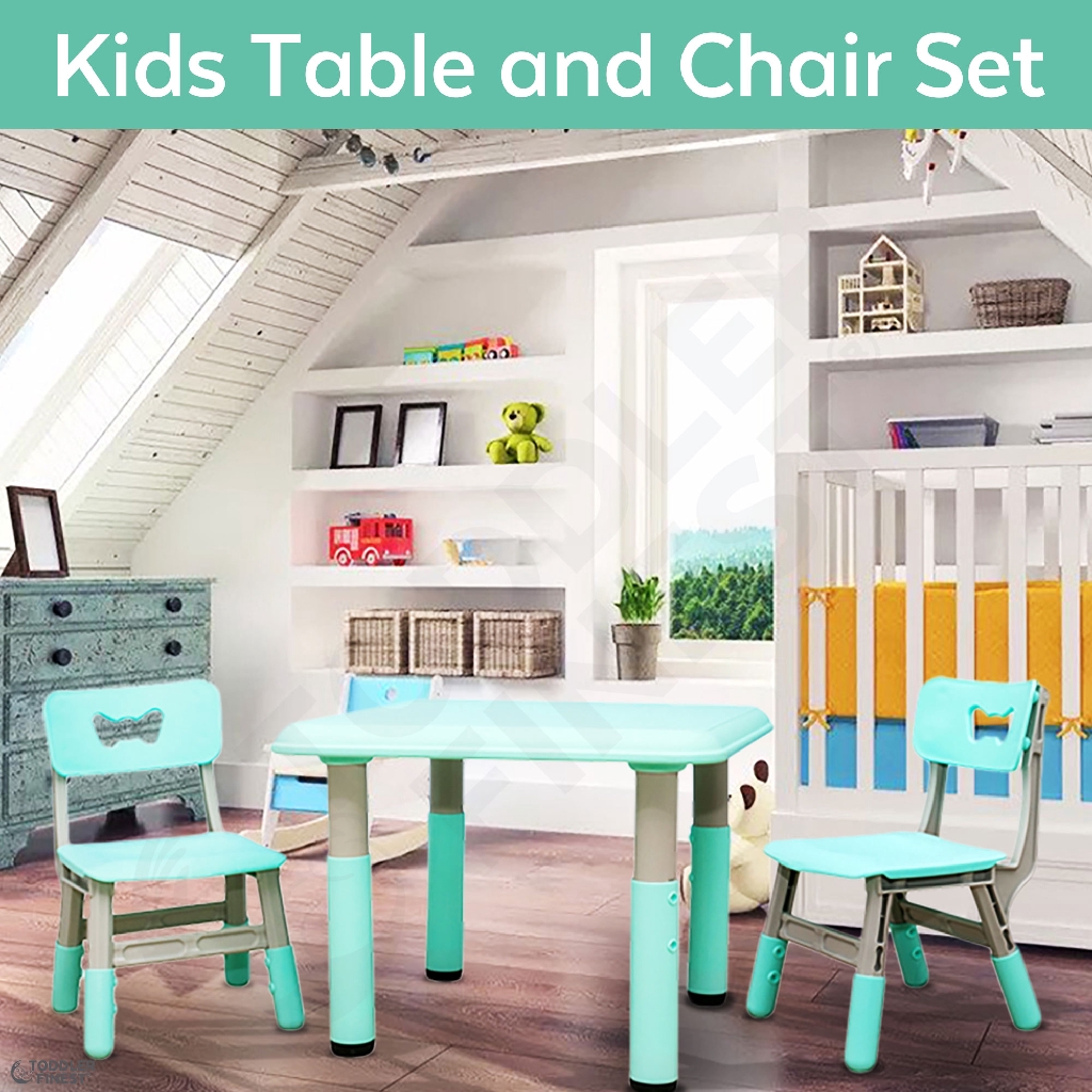 Kids Table and 2 Chairs Set Toddler Activity Chair Lightweight Adjustable Height Plastic