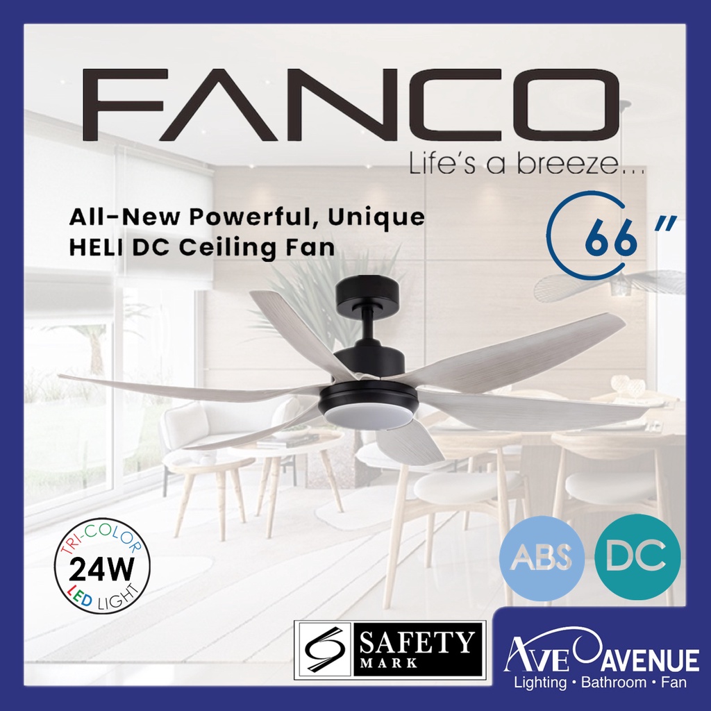 Fanco Heli 6Blades DC Ceiling Fan with Remote Control and LED 3Tone Colour Light Shopee