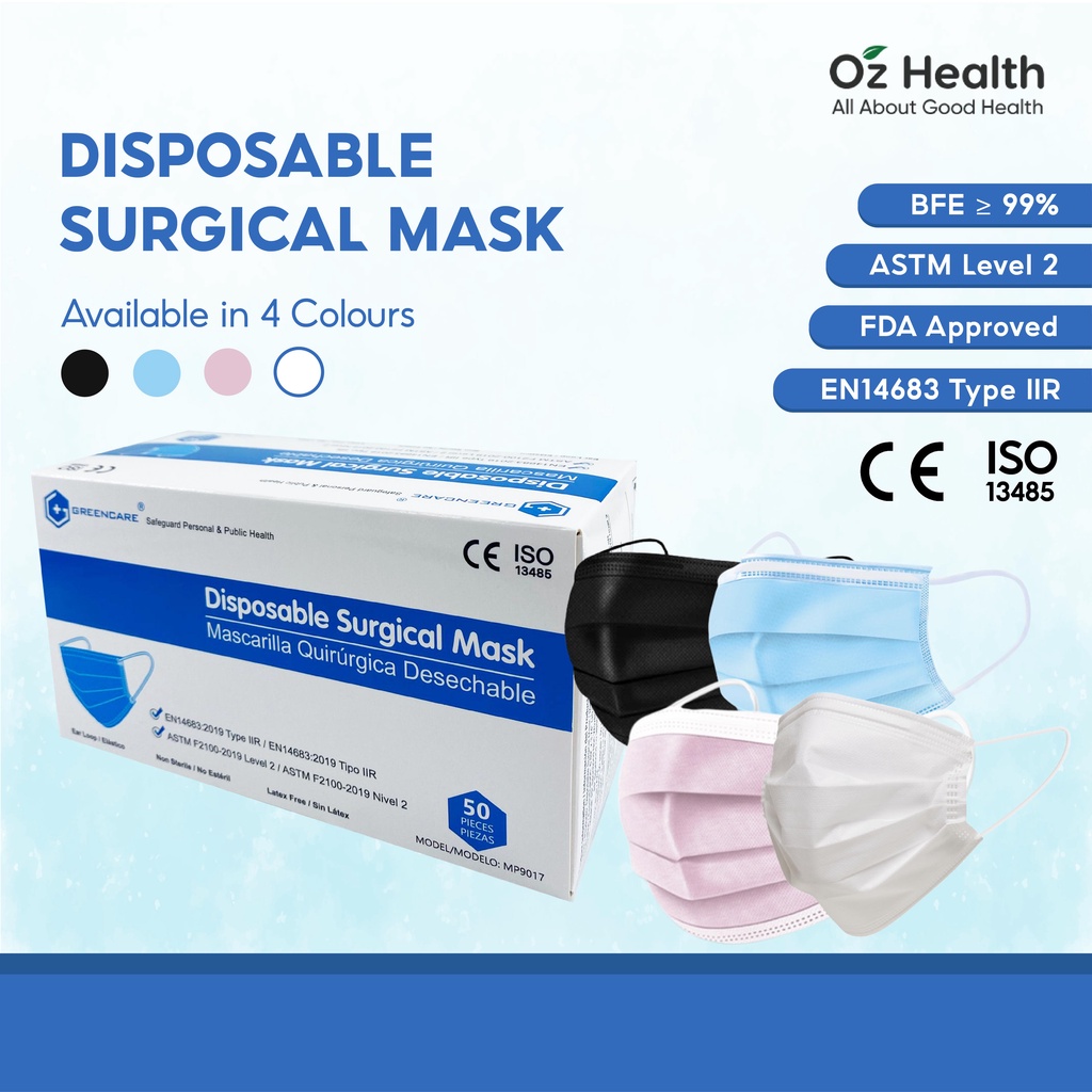 [FDA Approved] Greencare Disposable Surgical Mask EN14683 Type IIR BFE≥