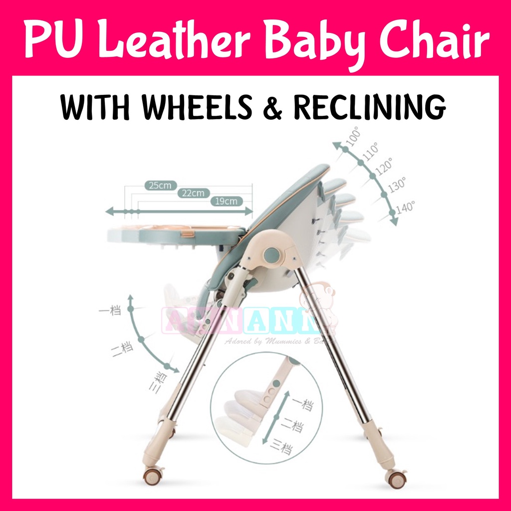 ★6mth Warranty★PU Leather Reclining Baby High Chair★Child Kids Booster