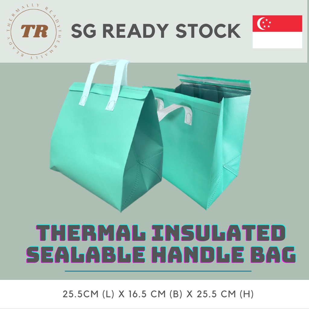 (SG READY STOCK) Thermal Cooler Bag Insulated WITH HANDLE Disposable Green Thermal Bag