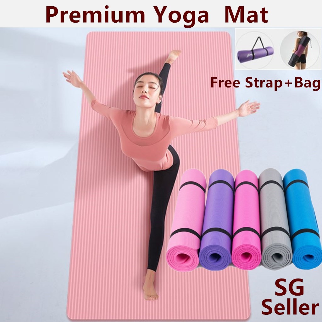 SG Seller 10mm NBR Yoga mat Free strap+Bag Non Slip Exercise/sport mats Shopee Singapore