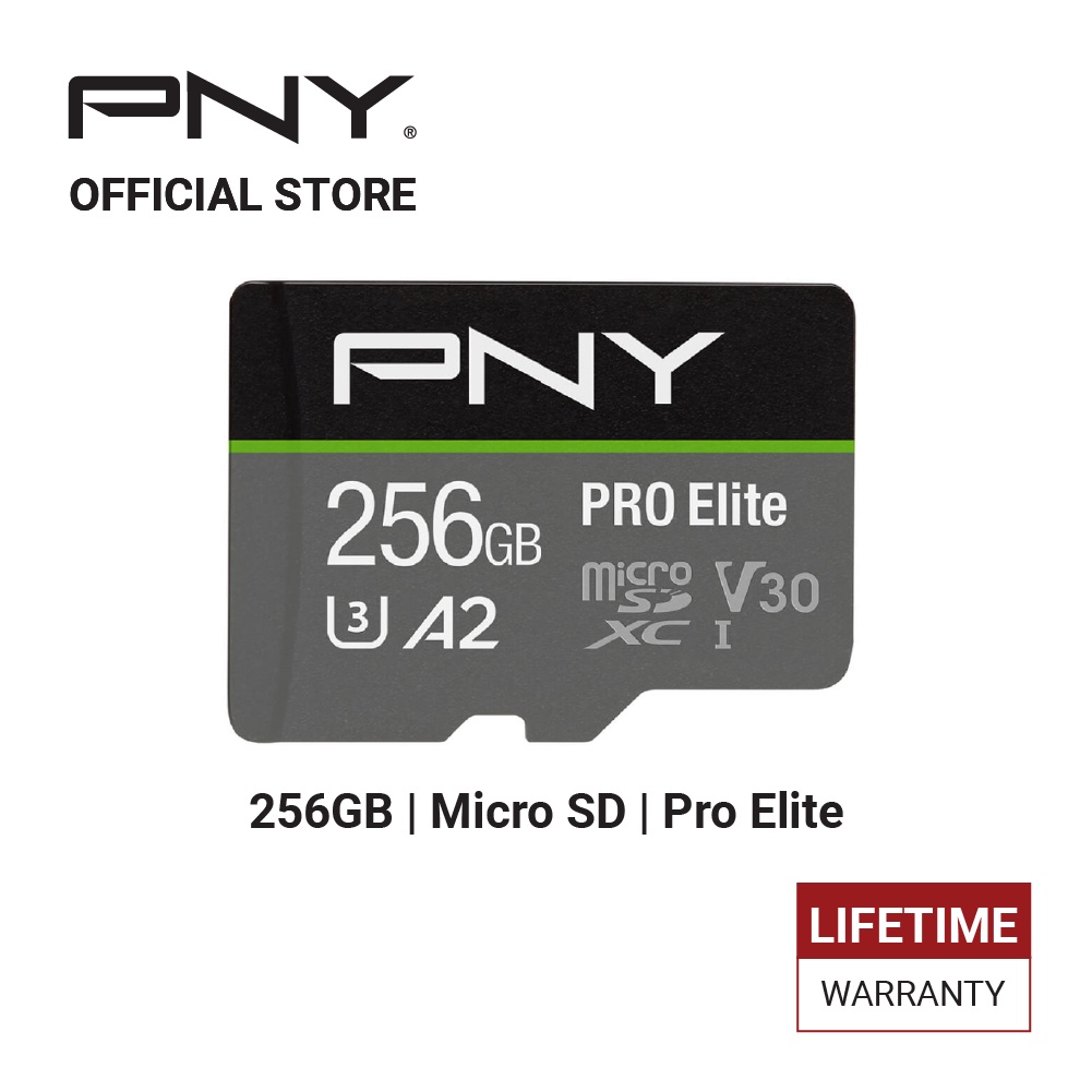 PNY PRO Elite Class 10 U3 V30 microSD Flash Memory Card 256GB (with SD