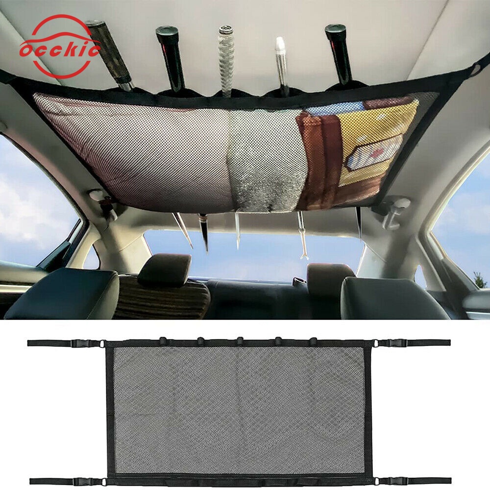 Car Ceiling Net Bag Organizer Tidy Cargo Storage Car Roof Fishing Rod Holder Shopee Singapore