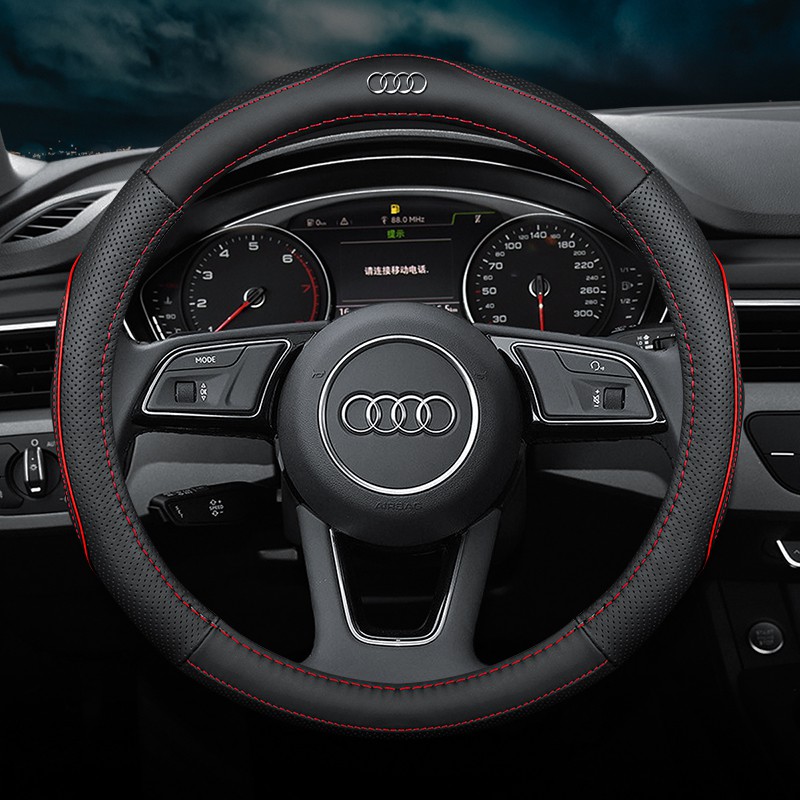 Audi Car Steering Wheel Cover Leather Nonslip Breathable Logo