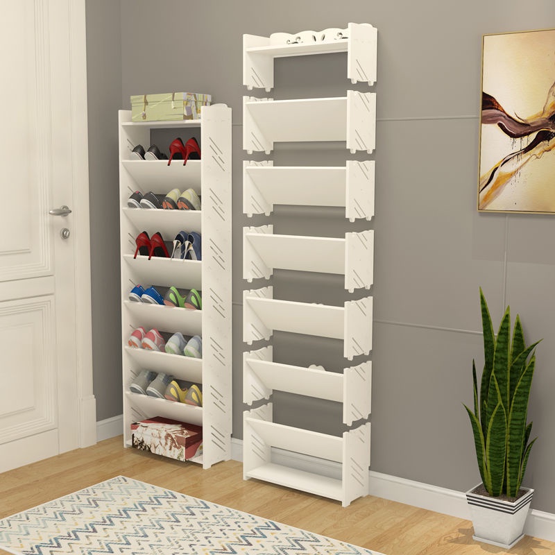 White Entrance Mini Inclined Thin Shoe Rack Multilayer Small Narrow Shoe Shelf Door Shoe