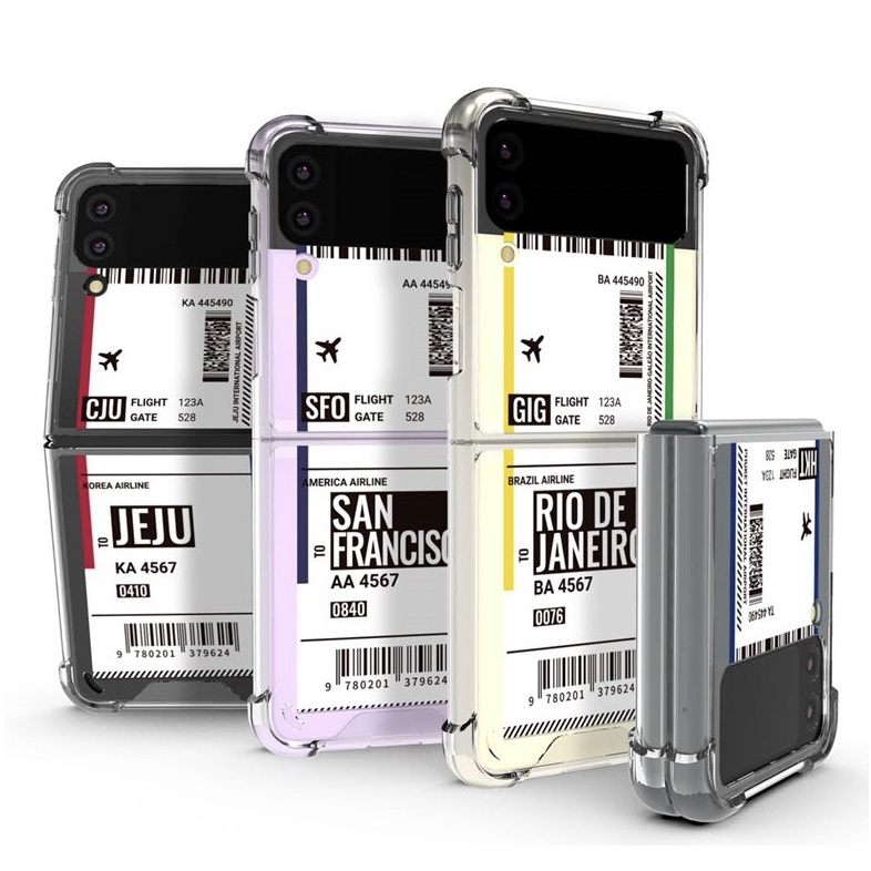 Galaxy Z Flip 3 Flip 4 Boarding Pass Clear Hard Case bumper, slim