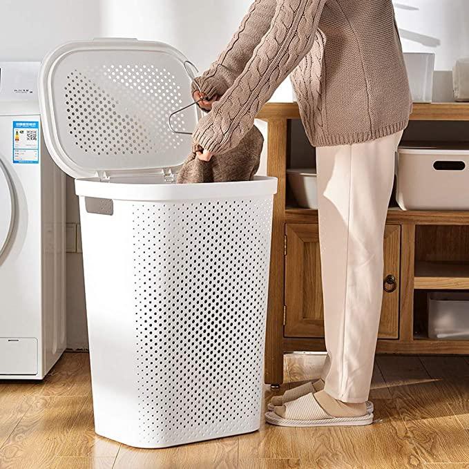 Plastic Laundry Basket Large Hamper with Lid 60L Big Capacity Storage