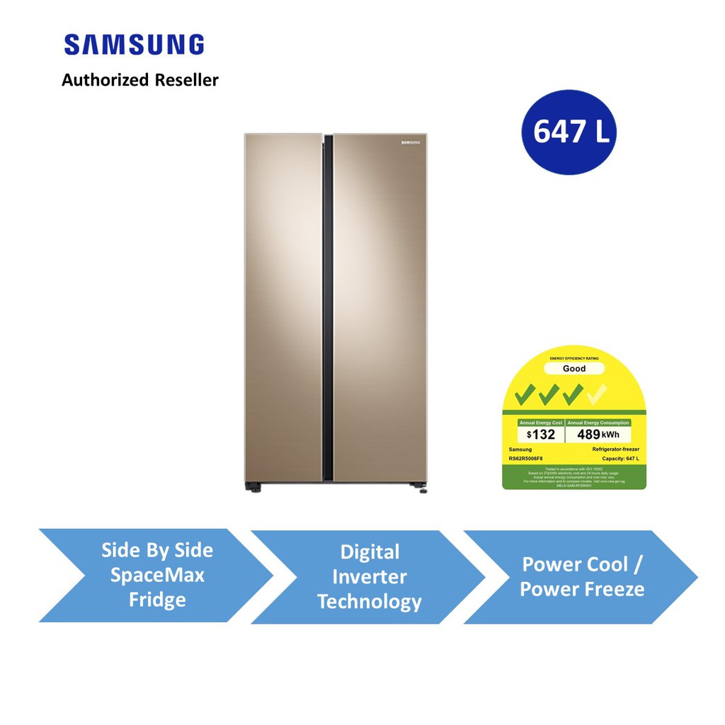 Samsung 647L Side by Side SpaceMax Fridge RS62R5006F8/SS Maple Gold 2