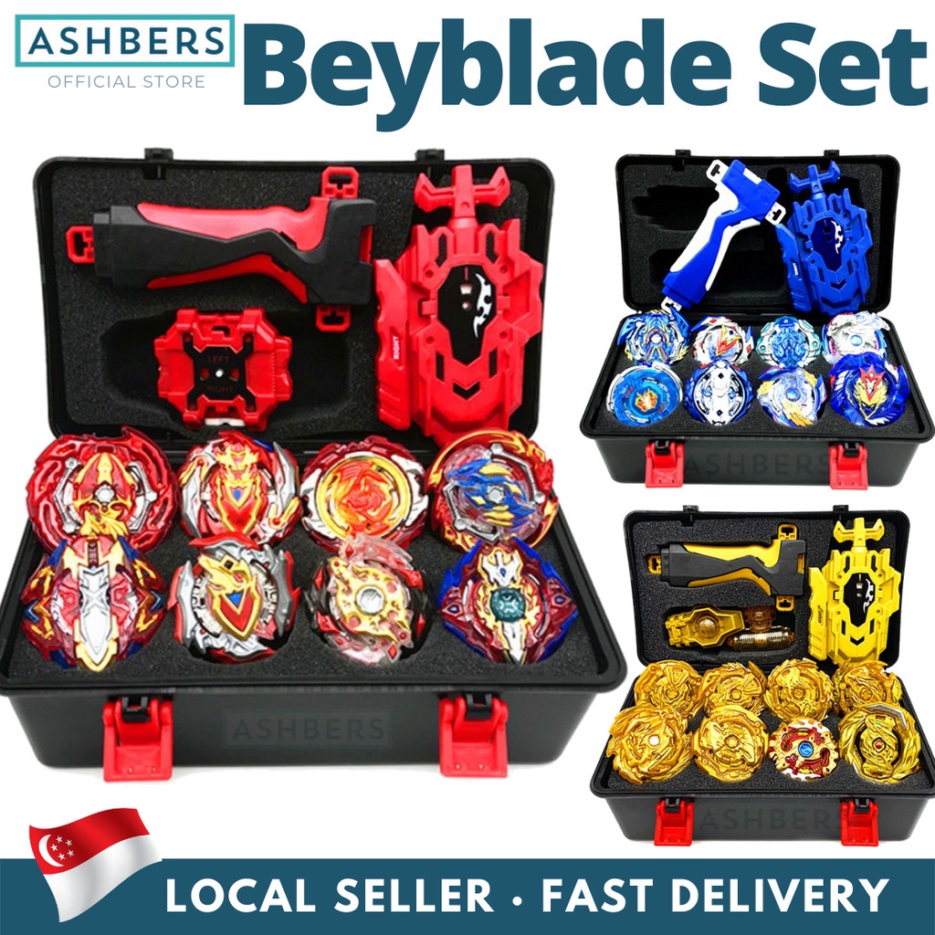 Beyblade Burst Set 8pcs of Beyblades, LR Launcher, Case Storage Box