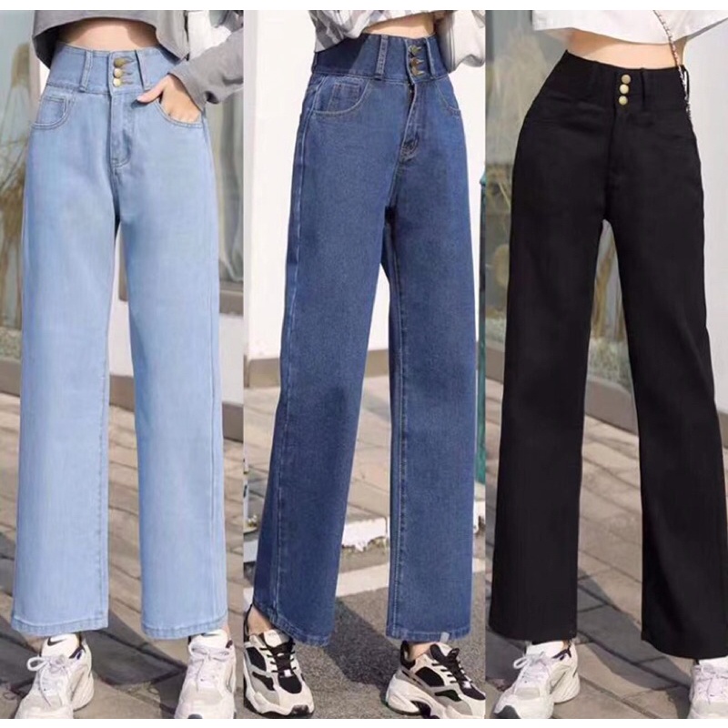 Women's High Waist Jeans Wide Leg Plus Size Loose Denim Pants 3 Colors