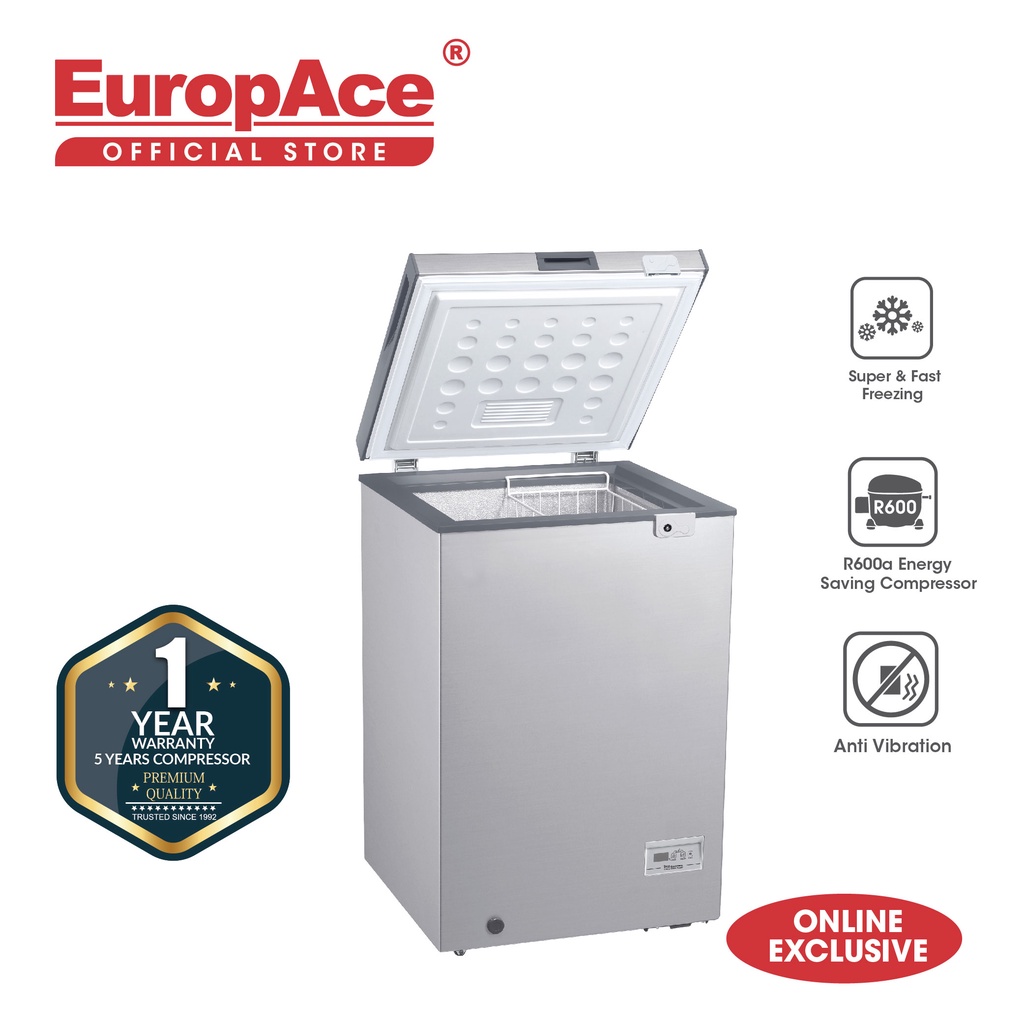 EuropAce EFZ 6101T 100L Compressor Chest Freezer 5 Years Compressor