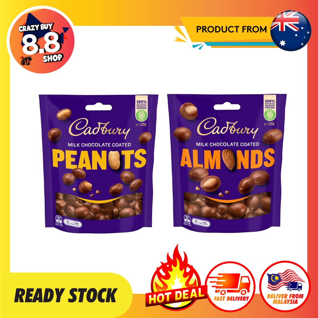 Cadbury Milk Chocolate Coated Almonds / Peanuts 120g [Stok Tersedia] Snack Nuts Coklat Shopee