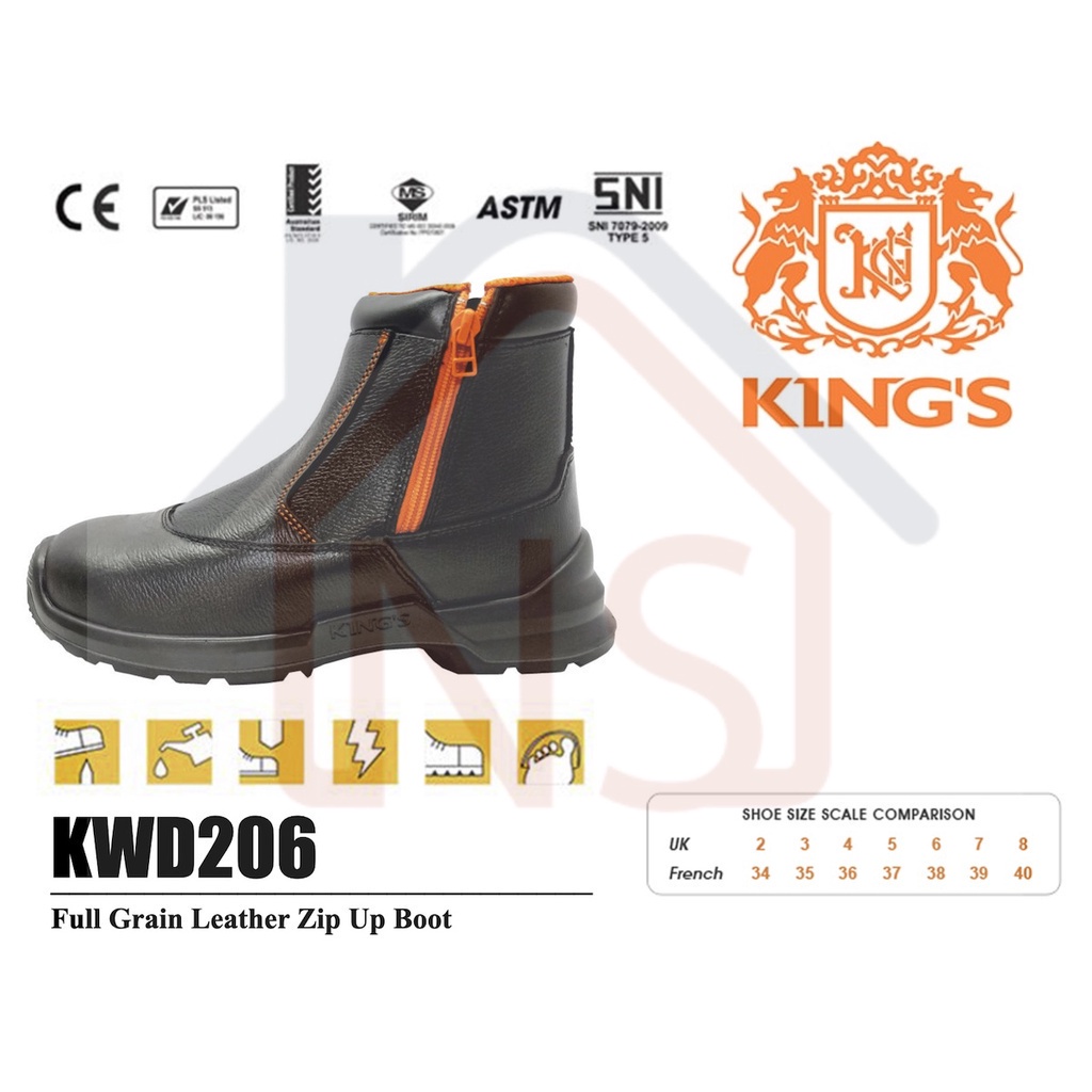 King's KWD206 Zip Type Mid Cut Safety Shoe / Safety Boots / King Shoe