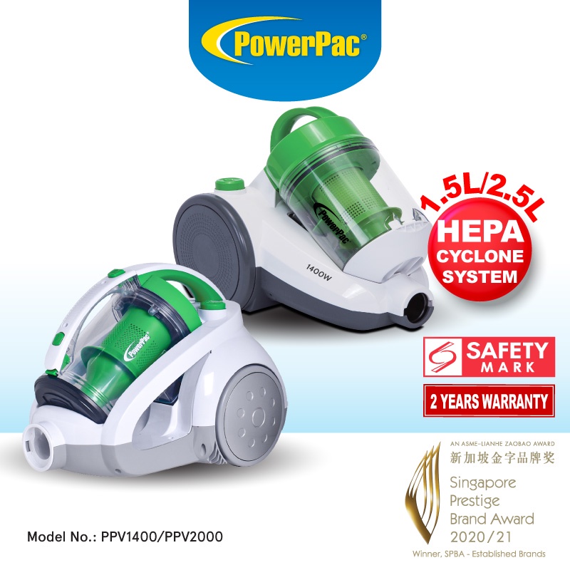 PowerPac Bagless Vacuum, Cyclone Vacuum Cleaner, Vacuum Cleaner with HEPA Filter 1400/2000 Watts