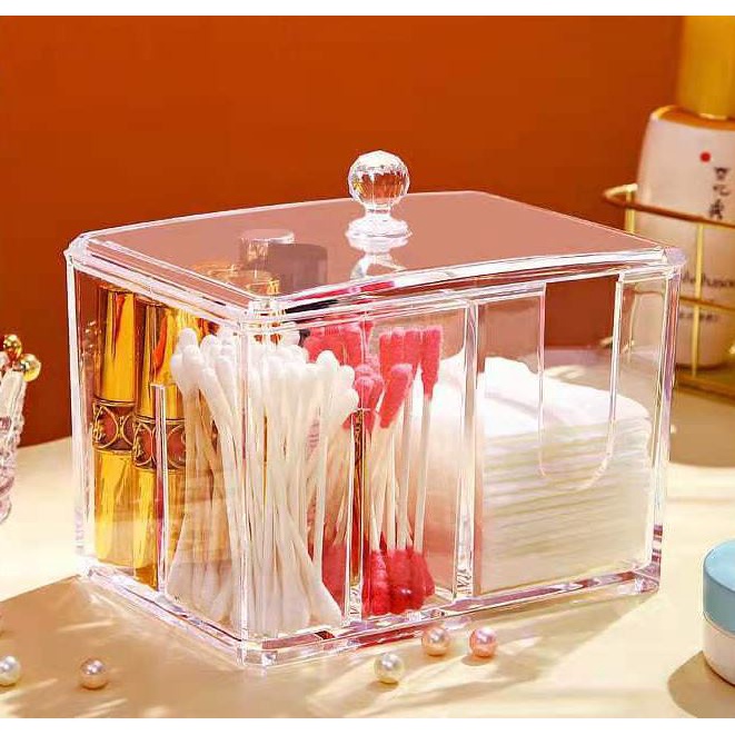Clear Acrylic Vanity Tools Storage Box Organizer Cotton Pads and Buds