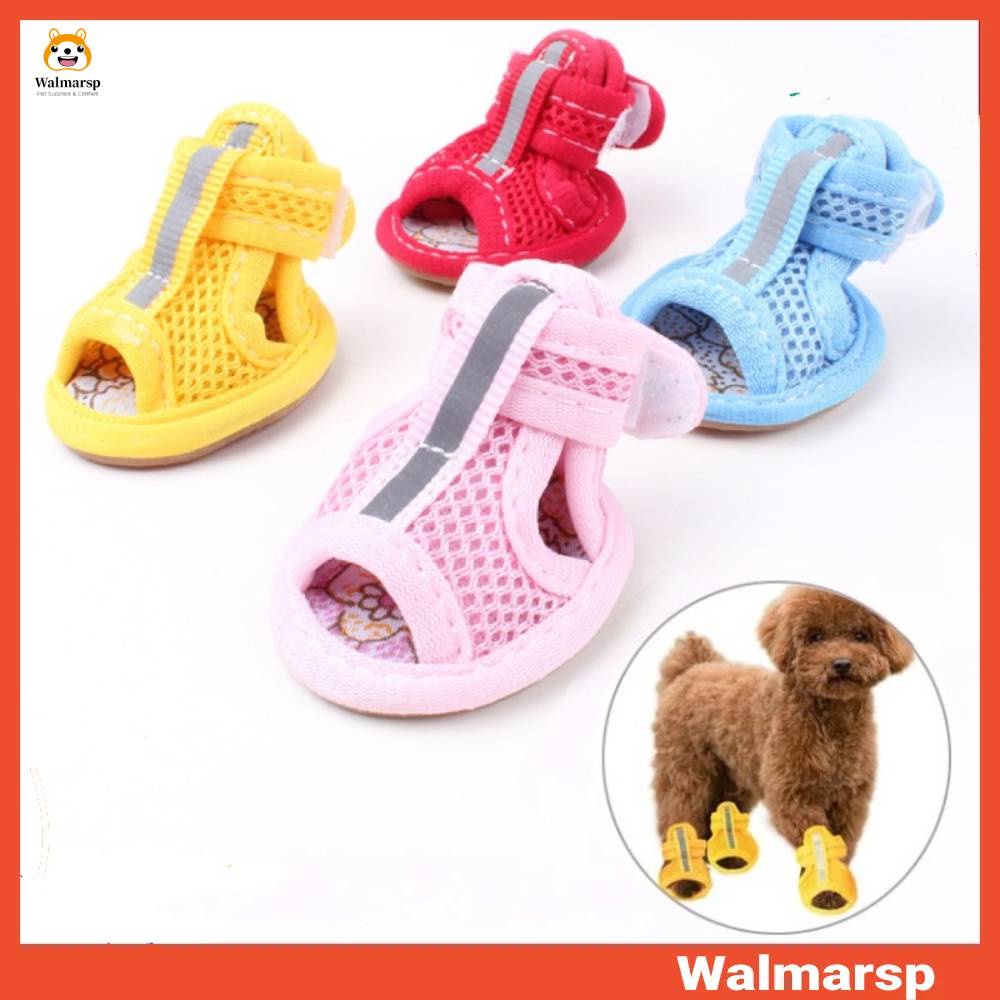 Walmarsp 4 Pcs/Set Pet Dog Shoes AntiSlip Breathable Soft Mesh Sandals