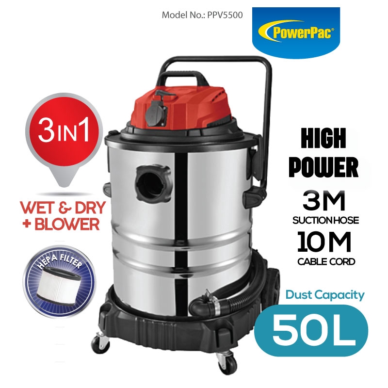 PowerPac Wet & Dry Vacuum Cleaner with Blower, Powerful Vacuum Cleaner