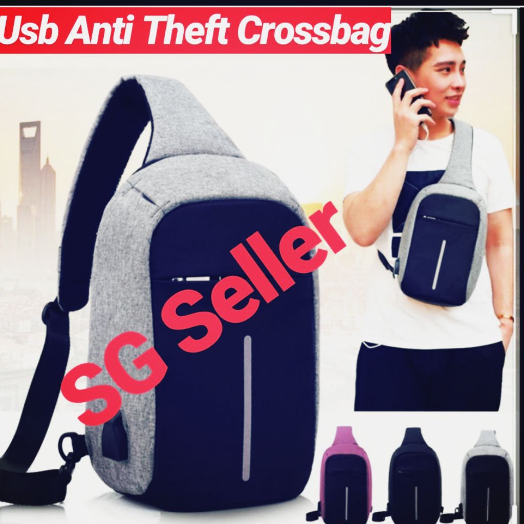 *SG Seller Anti Theft USB Charging Sling Bag Crossbody Bag Smart Trendy