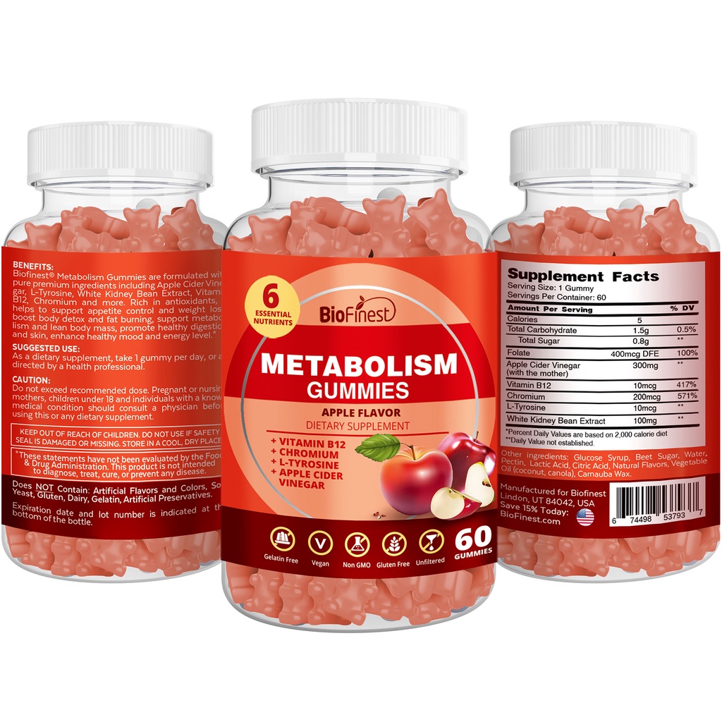 Biofinest Metabolism Gummy Supplement Apple Cider Vinegar Vitamin B