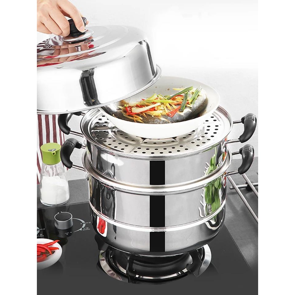 [SG] 32CM 36CM Steamer Pot 3 layer Stainless Steel Steam Cooking Pots