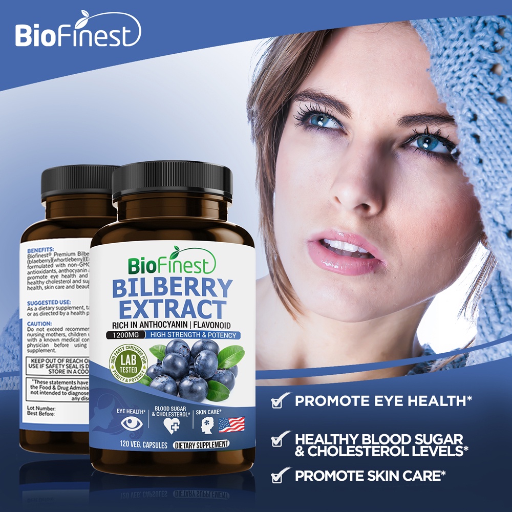 Biofinest Bilberry Extract 1200mg Supplement Antioxidant Night Vision