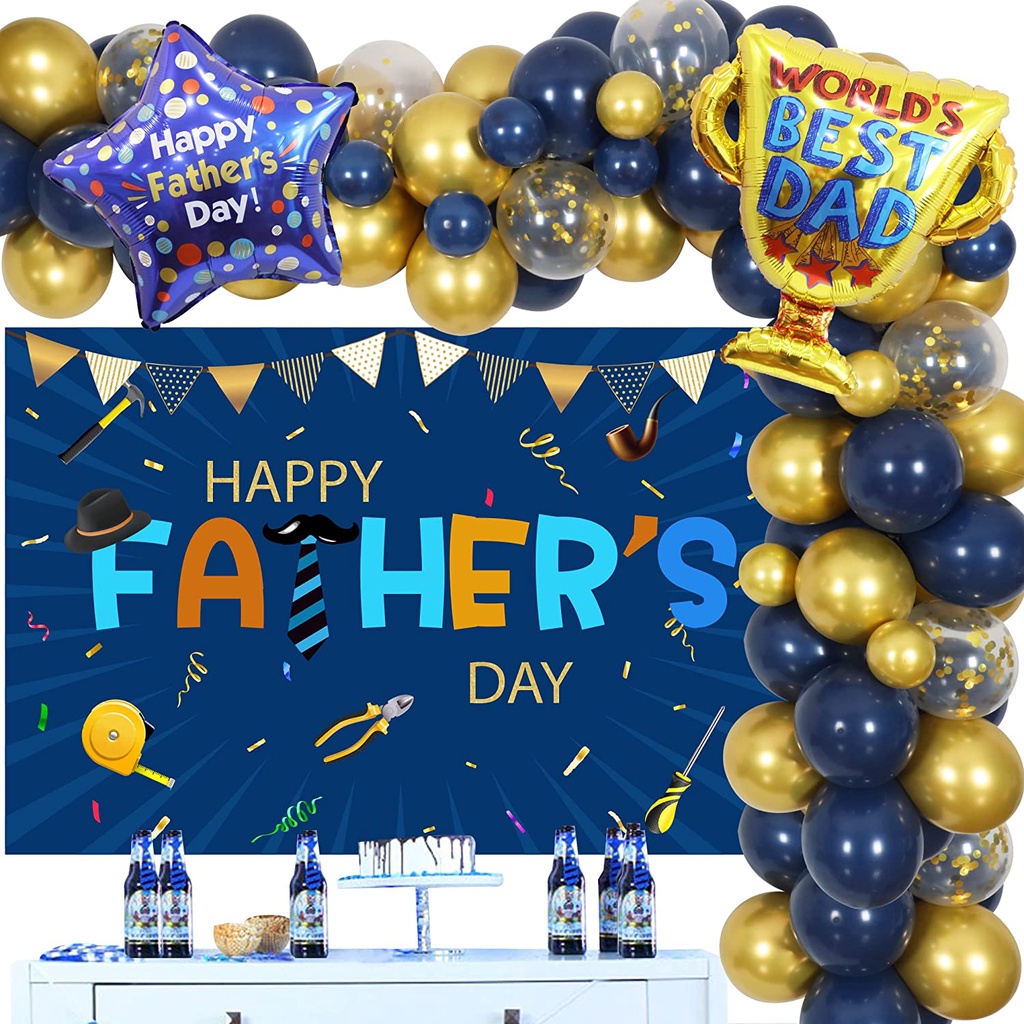 JOYMEMO Happy Father’s Day Balloon Garland Arch Kit with Backdrop Foil Balloon for Fathers Day