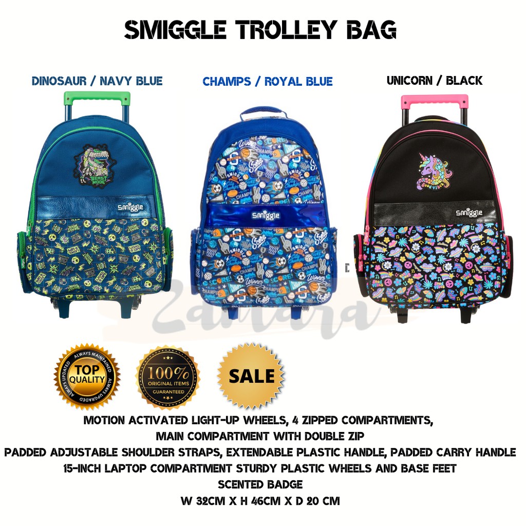 Smiggle Trolley Bag Light Up / Trolley Bag Smiggle Unicorn / Dinosaur