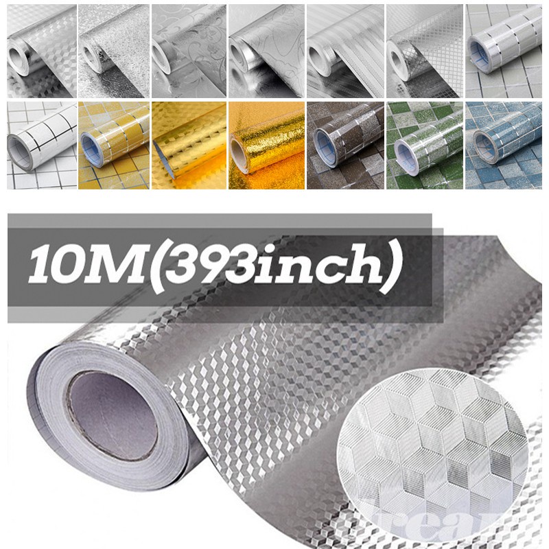 10meter Aluminum Foil Wallpaper Wall Repair Cream Oil Proof Bathroom
