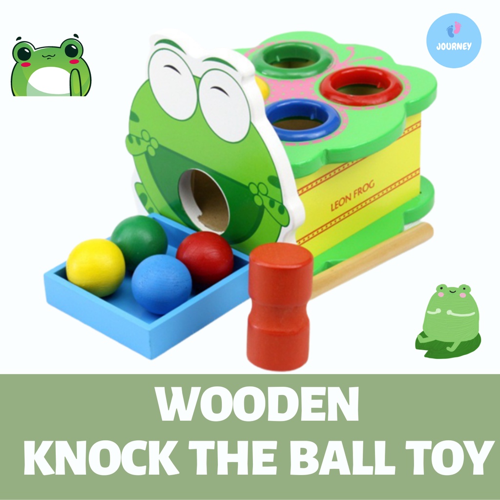 Montessori Wooden Toy Frog Knock Ball Toy With Hammer Kid