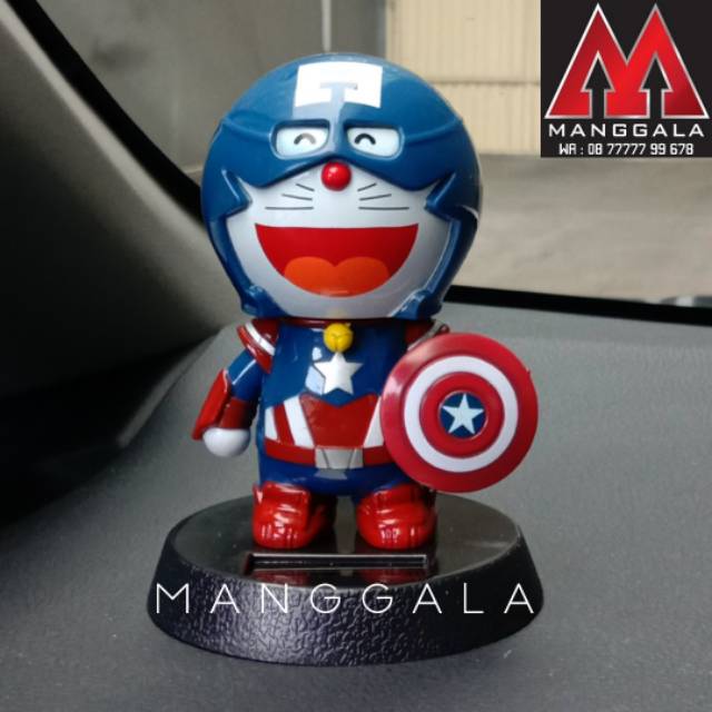Doraemon Captain America Car Dashboard Shake Solar Display Doll
