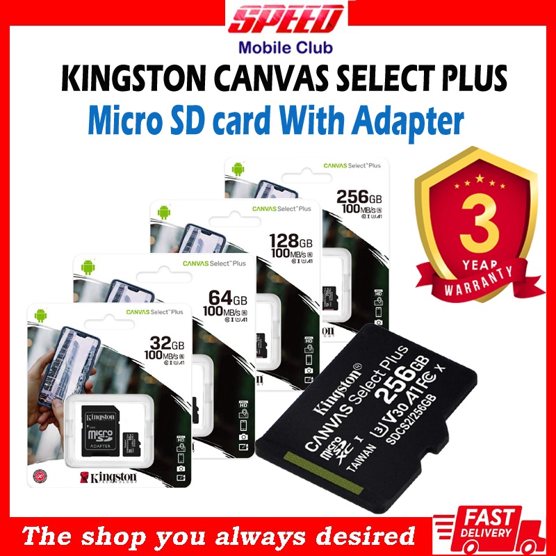 Kingston Canvas Select Plus MicroSD Card with Adapter 256GB 128GB