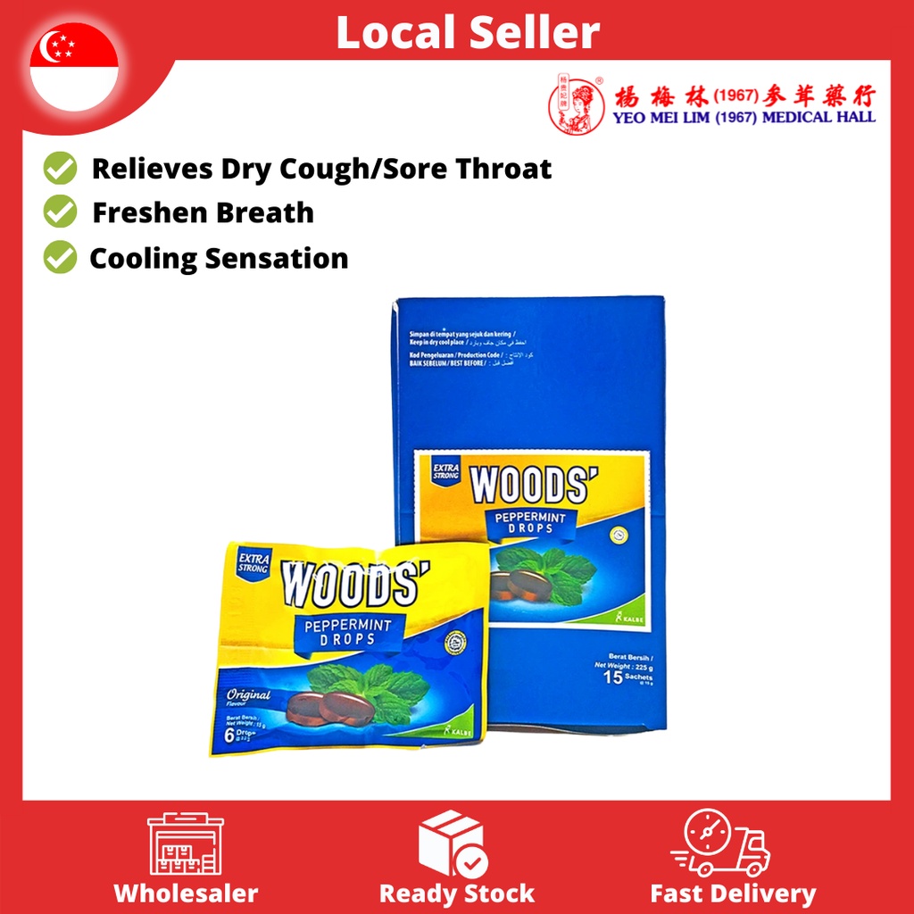 Woods Peppermint Lozenges 15 Packs x 15g for Cough Sore Throat