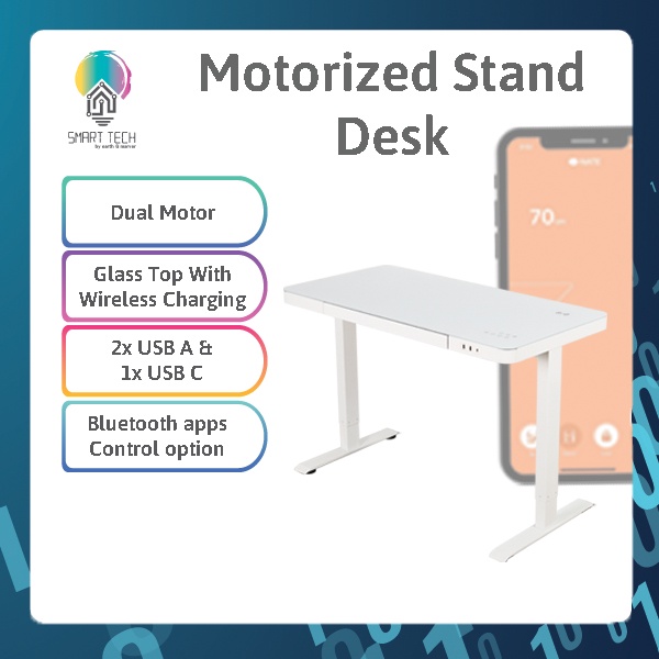 Glass Top Ergonomic Standing Desk / Dual Motor Electric Height