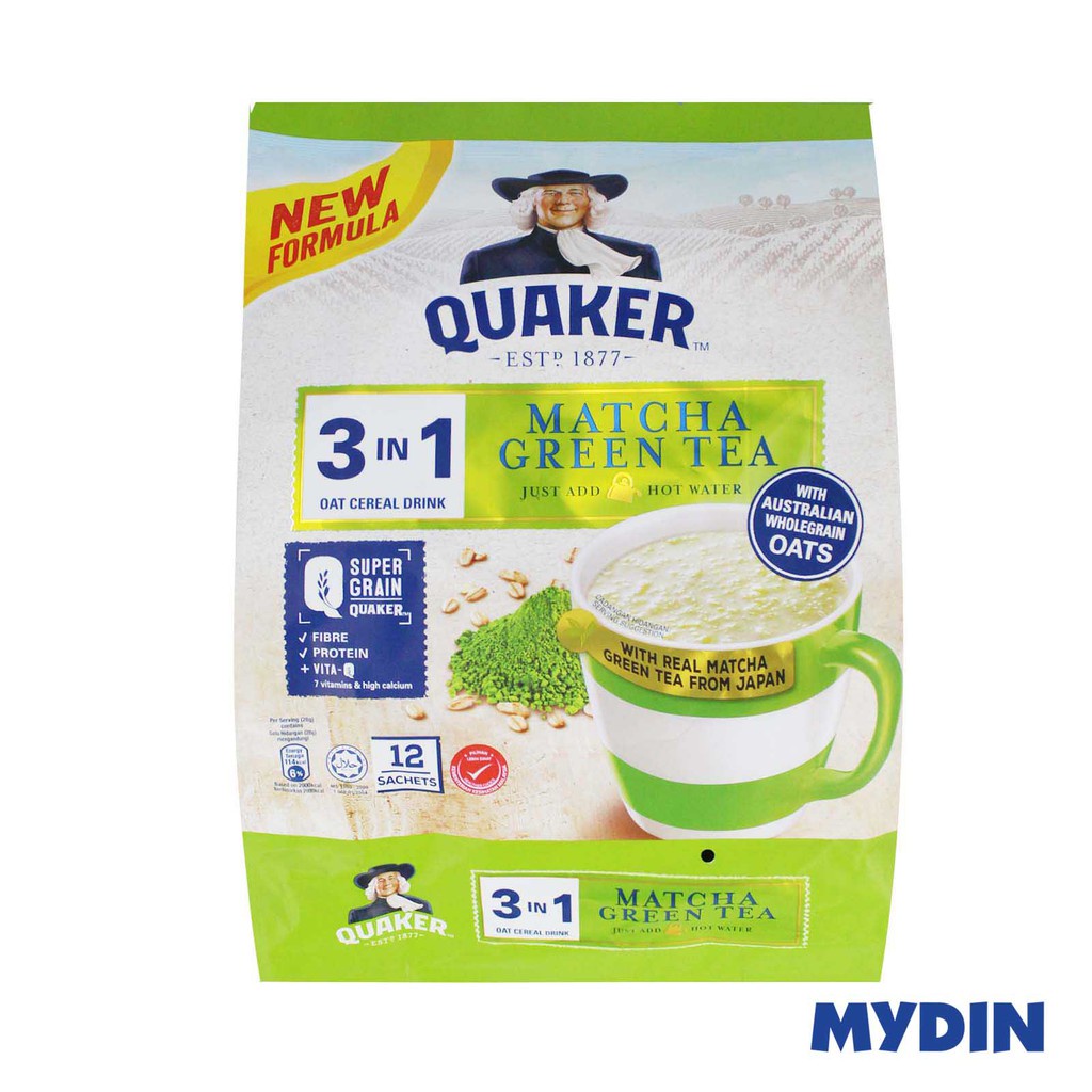 Quaker 3 in 1 Oat Cereal Drink Matcha Green Tea (12's x 28g) Shopee