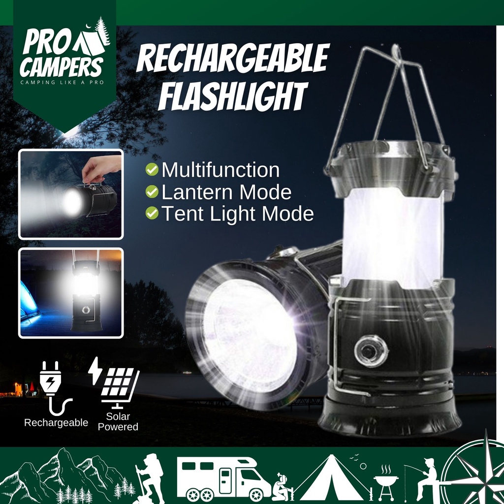 Rechargeable 3 in 1 Solar Ultra Bright 6 LED Camping Flashlight Lampu