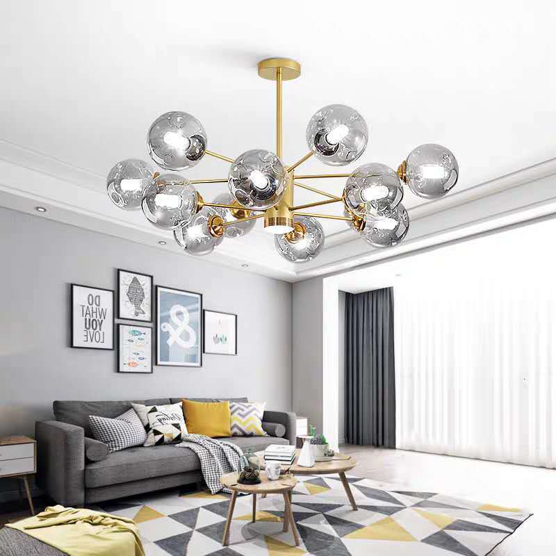 Nordic Chandelier MultiHead Led Ceiling Light Living Room Dining Glass
