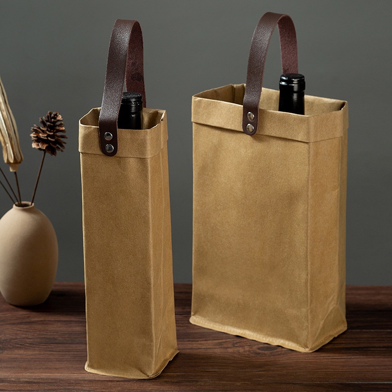 Nordic Red Wine Tote Bag Wine Storage Bag Washable Kraft Paper Packaging Gift Bag Highend