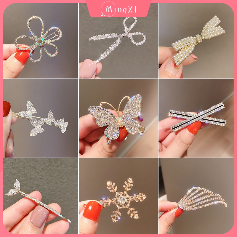 Metal Rhinestone Small Hair Clip Korean Style Fashion Girls Gold
